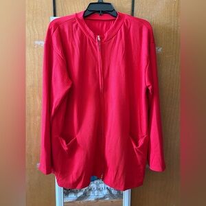 Vibrant Red & Grey Zip-Up Cardigan